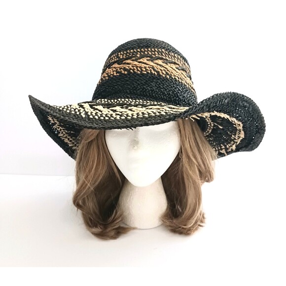 Barts Amsterdam Caledona Blk/Cream Straw Wide Brim Woven Sun Hat O/S main image 6